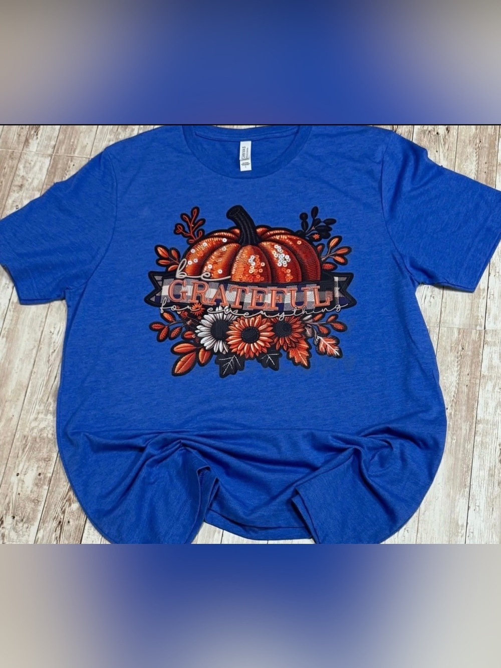 Royal Blue Shirt GRATEFUL faux sequin Pumpkin Large